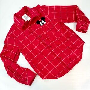 Disney Mickey Mouse Red Plaid Flannel Button Down Shirt